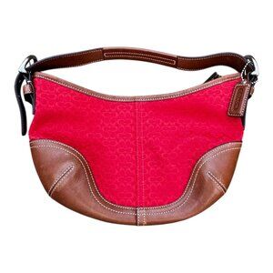 Coach Signature Mini Soho Hobo Shoulder Bag Red Brn Canvas Leather 6351 Y2K Vtg